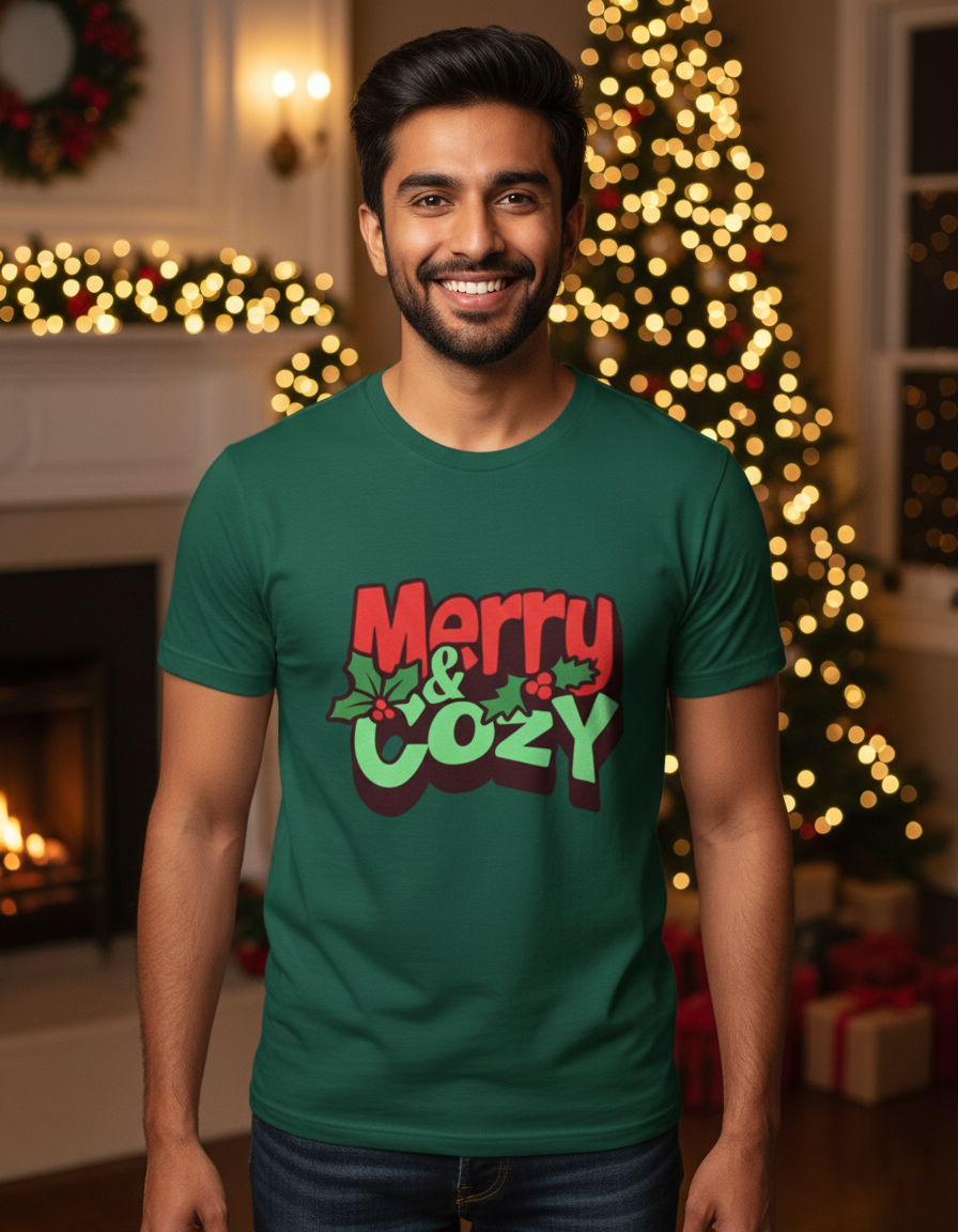 Merry & Cozy Christmas T-shirt - Basil Green